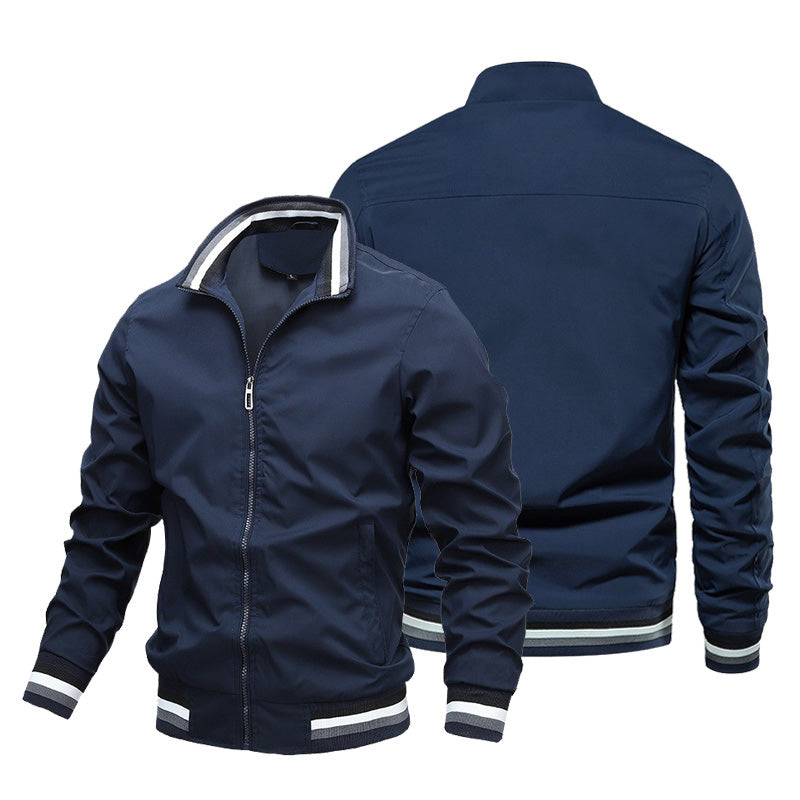 District Men's Zip-Up Stand-Collar Striped Bomber Jacket