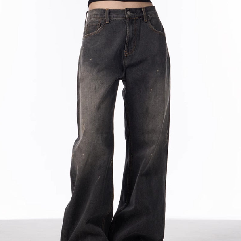 Indigo Relaxed Washed Retro Straight Jeans