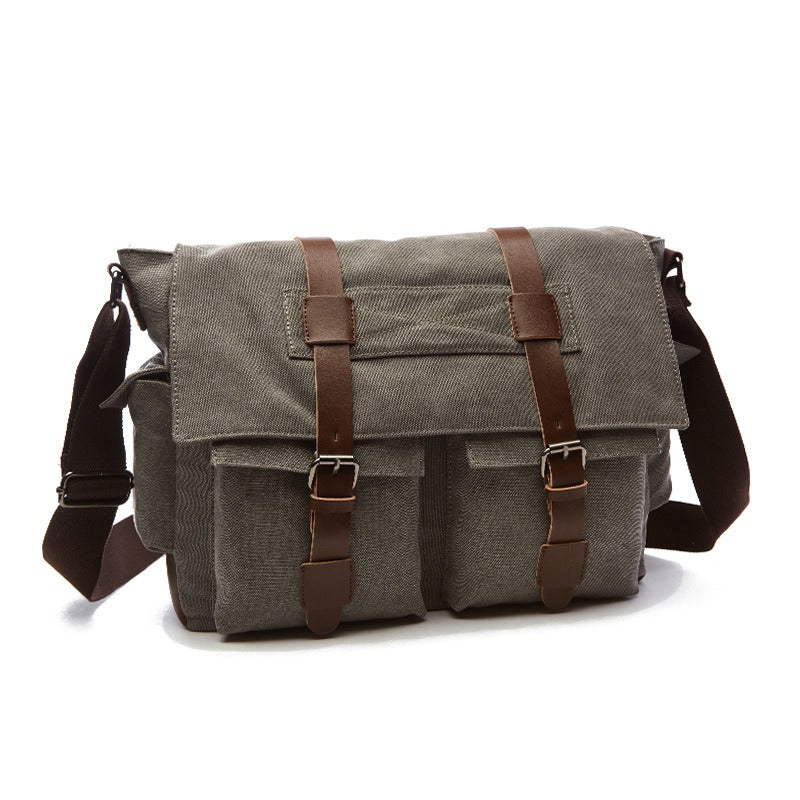Large canvas messenger bag in grey