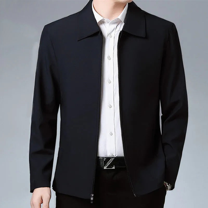 District Men's Lined Collared Zip Jacket in Black