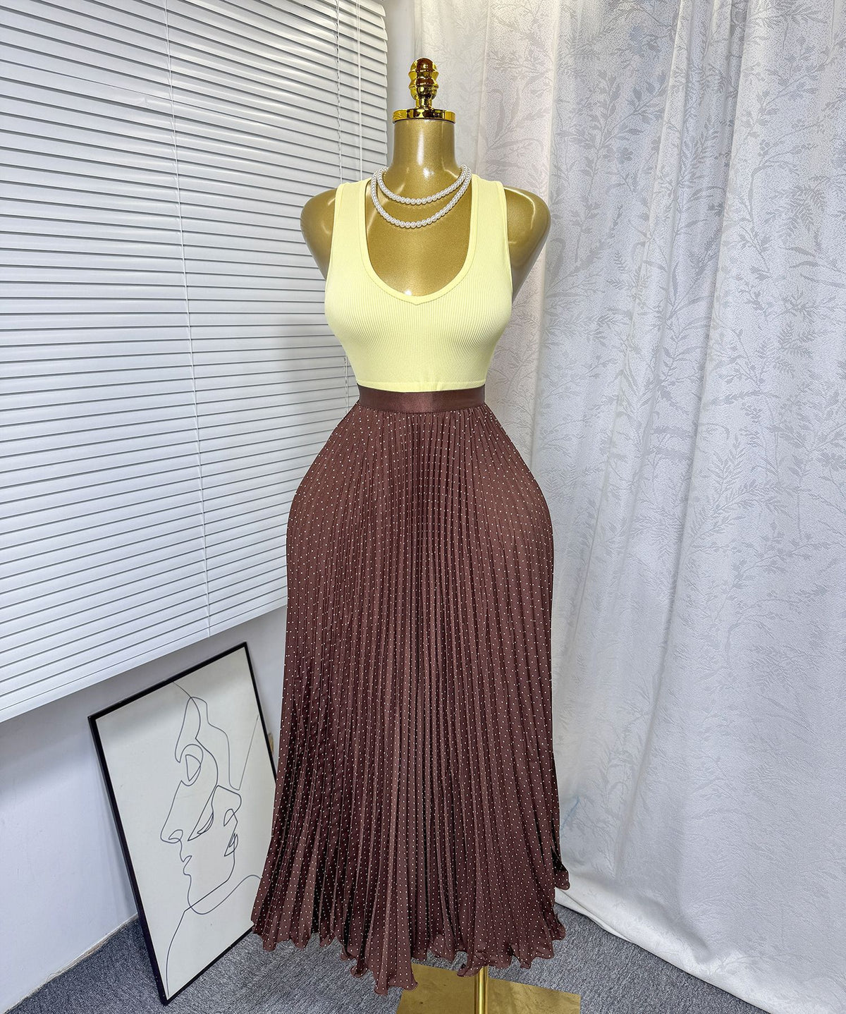 Sway Pleated Polka-Dot Skirt