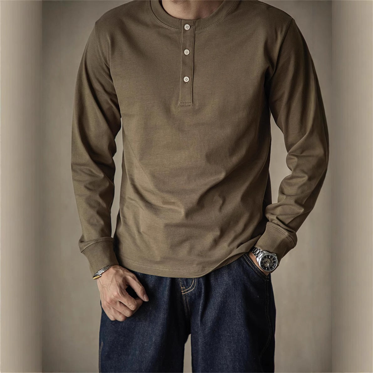 Metro Men's Cotton Slim Retro Henley Shirt