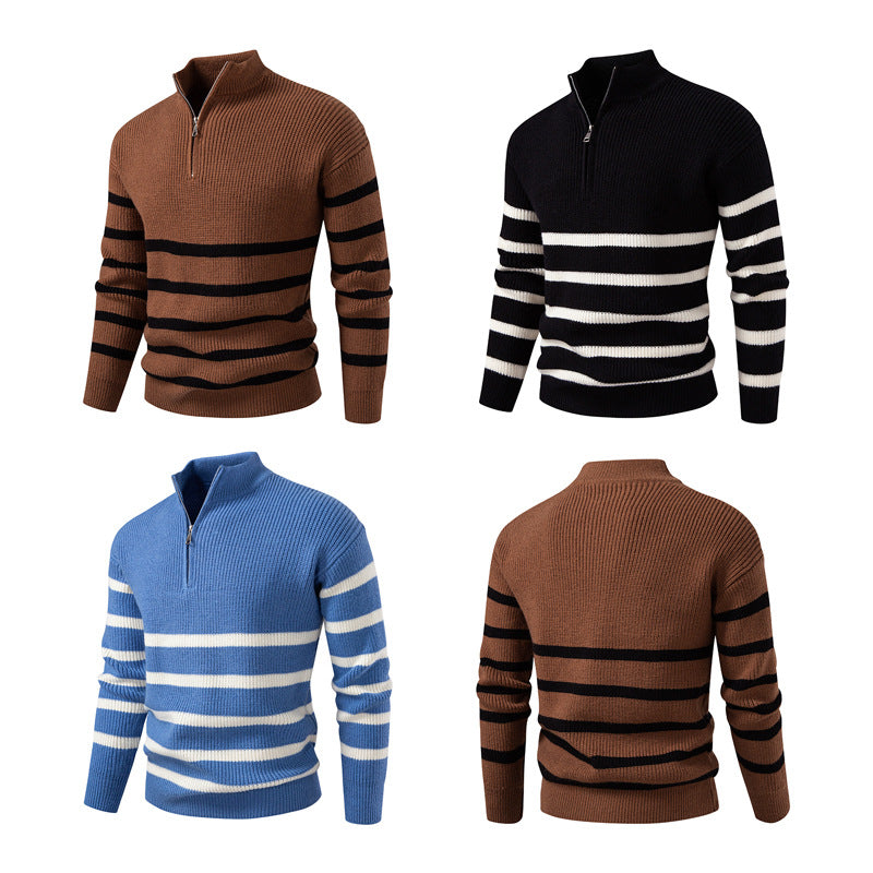 Atlas Men's Zip-Up Striped Colour-Block Sweater