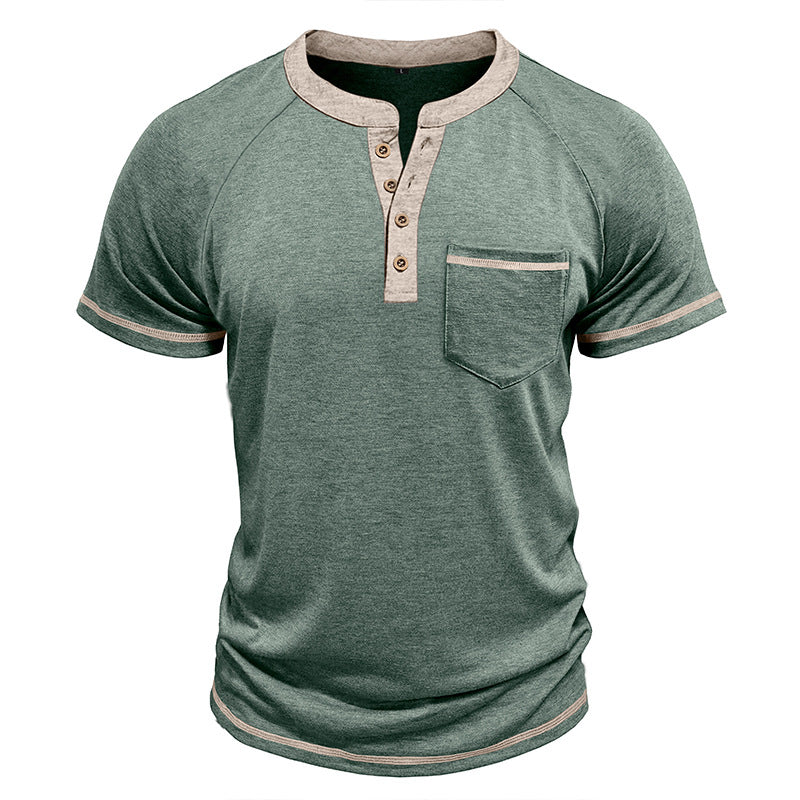 Metro Men's Short-Sleeve Button Vintage Henley Shirt