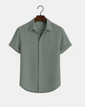 Metro Men's Cotton Short-Sleeve Solid Linen Shirt