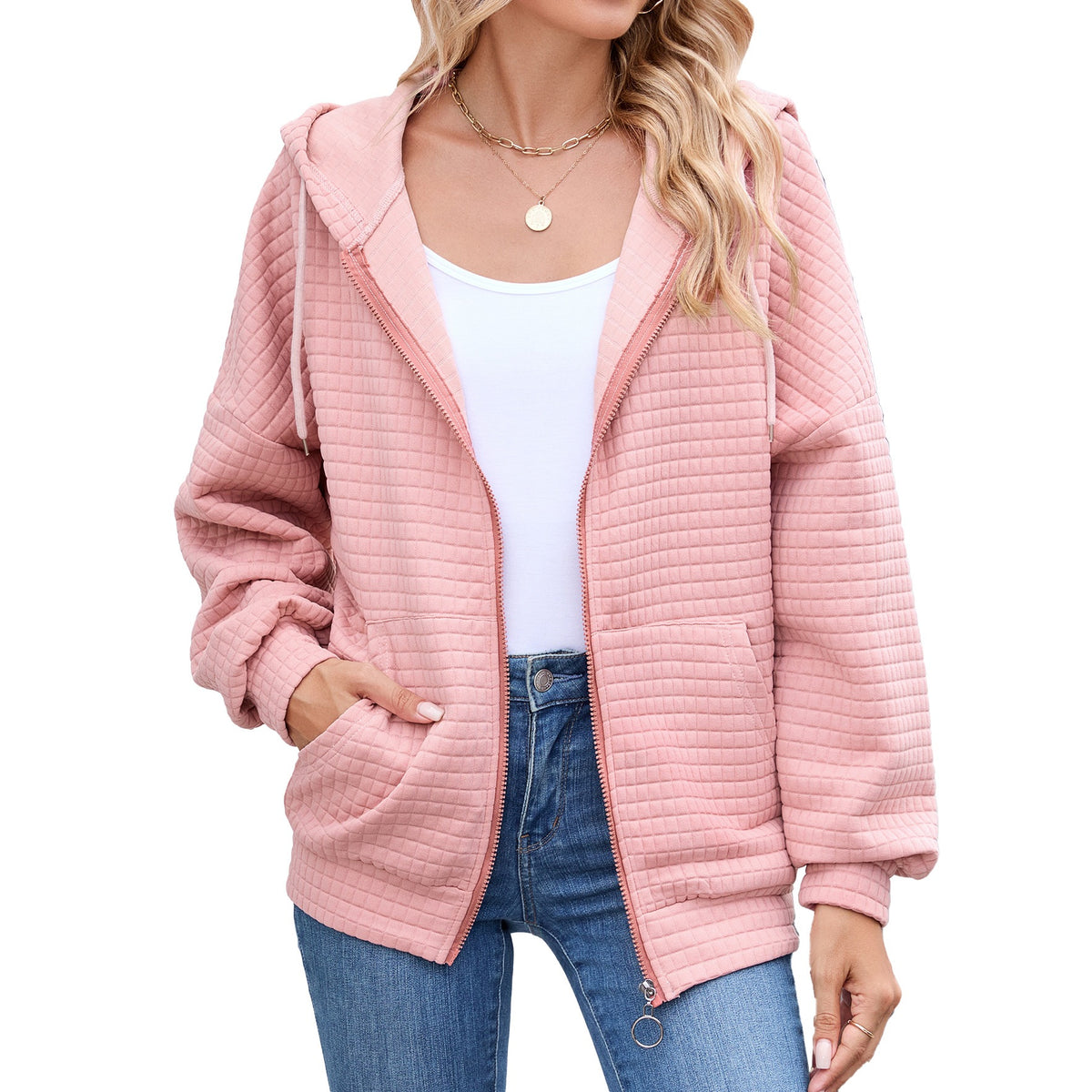 Hearth Waffle Hooded Zip-Up Cardigan