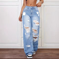 Indigo Ripped Washed Straight Jeans