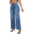 Indigo Ripped Wide-Leg Jeans