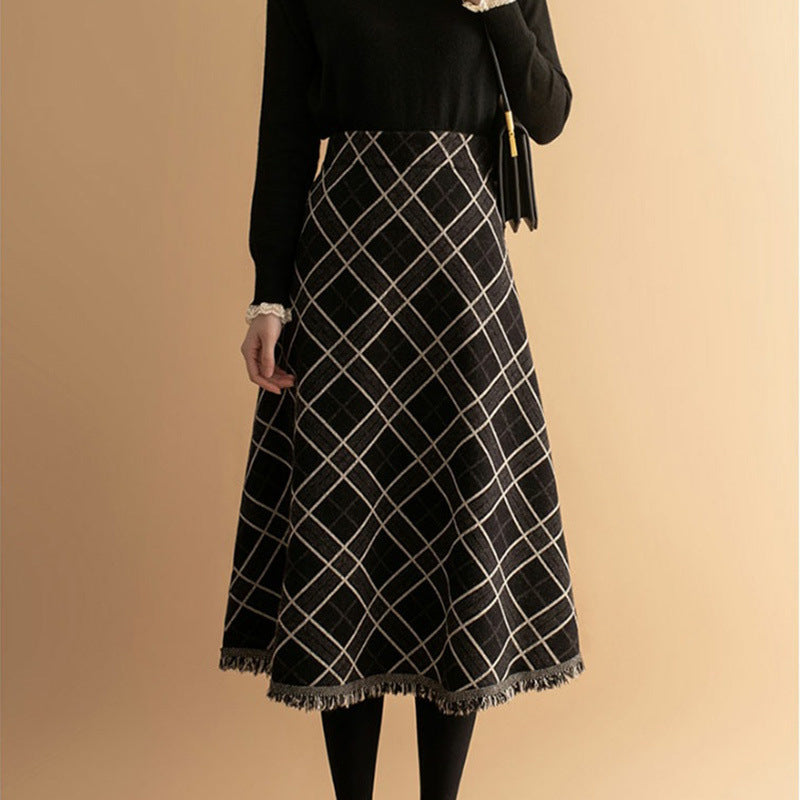 Nova Wool Midi Plaid Skirt
