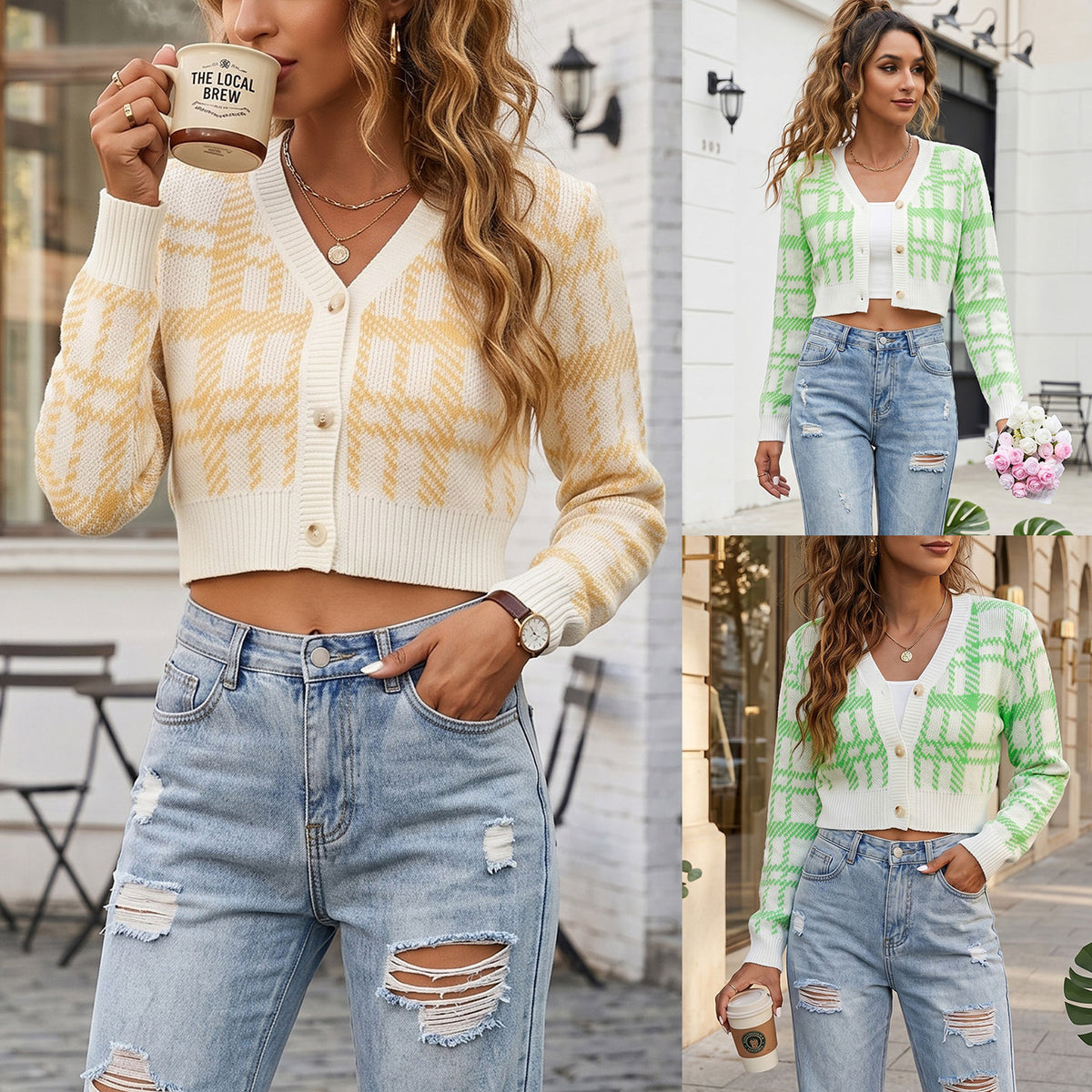 Hearth Checked Knit Cardigan, view 4