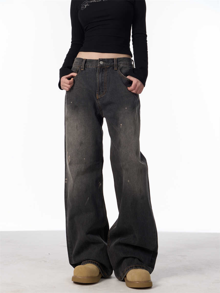 Indigo Relaxed Washed Retro Straight Jeans