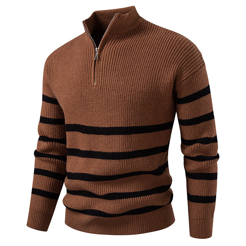 Atlas Men's Zip-Up Striped Colour-Block Sweater