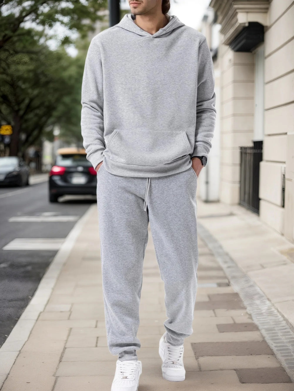 Men's hoodie and jogger set in gray