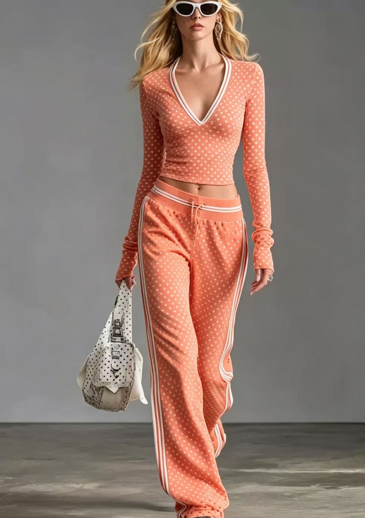 District Men's V-Neck Polka-Dot Tracksuit