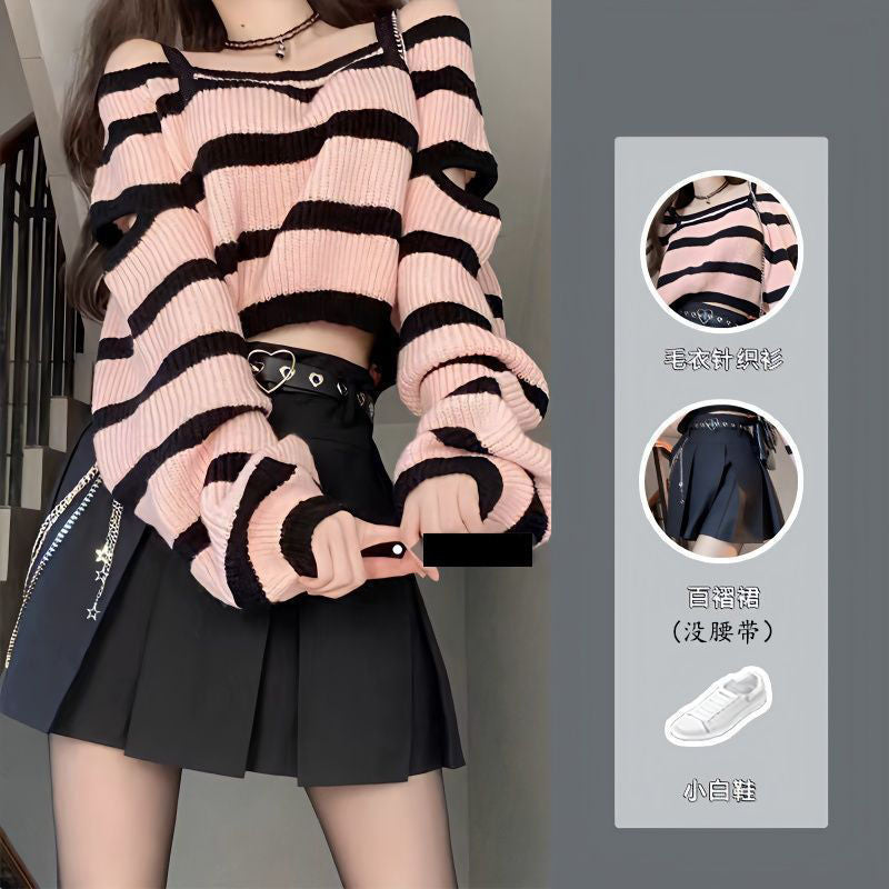 Sway Pleated Striped Sweater