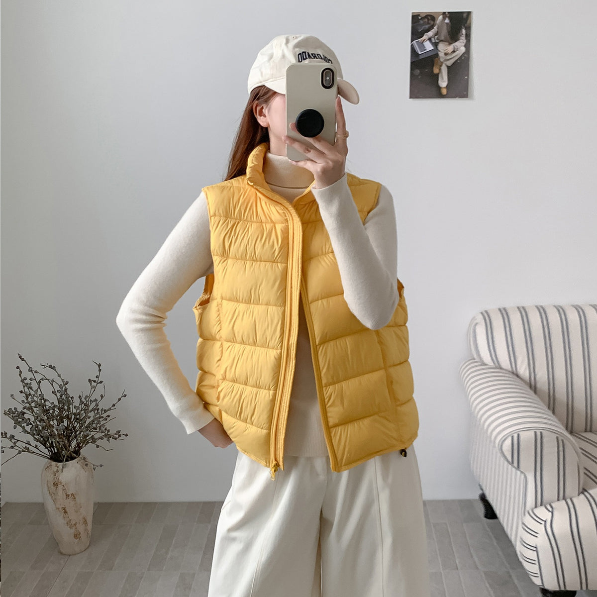 Cove Stand-Collar Puffer Vest in Yellow