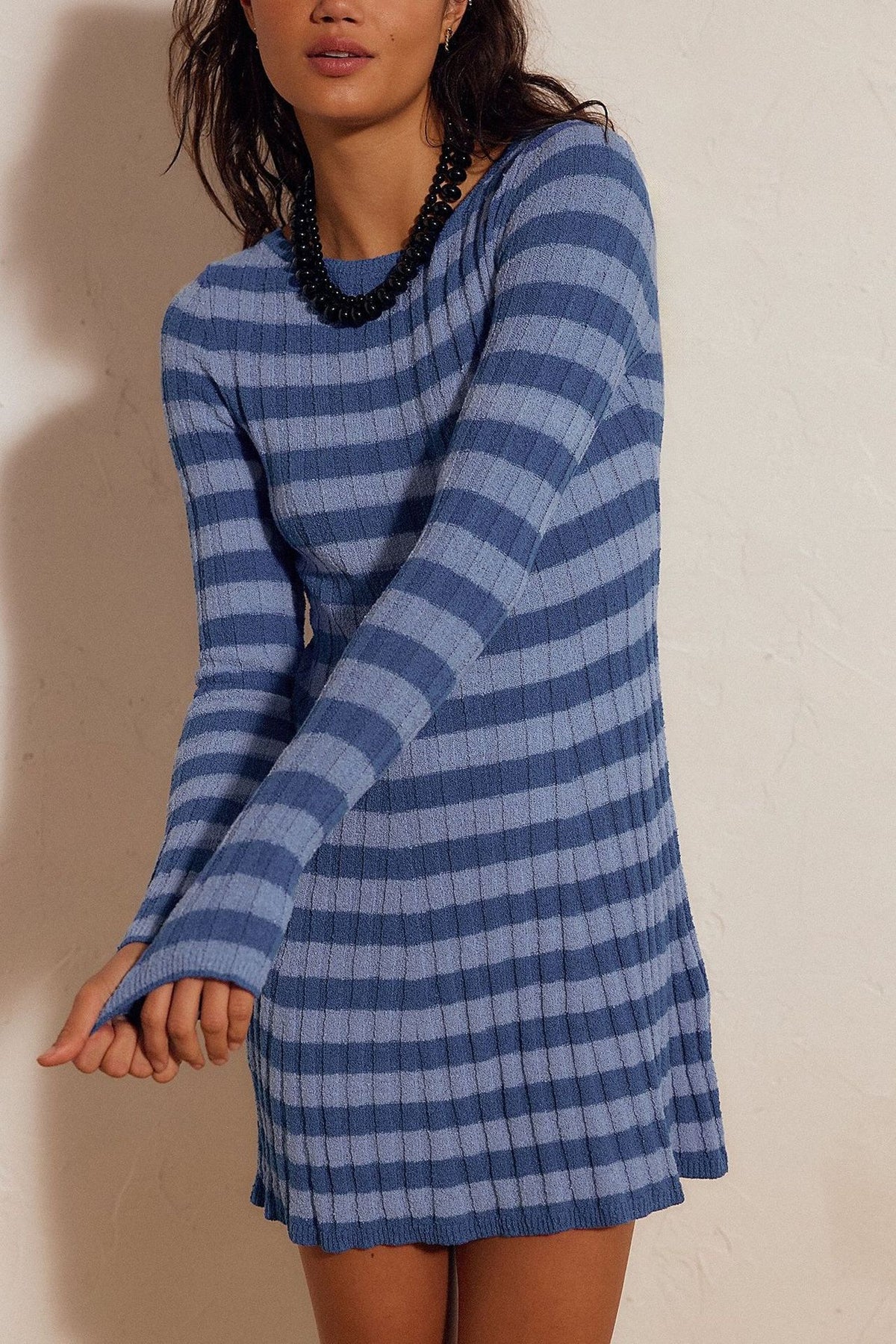 Striped round neck sweater dress