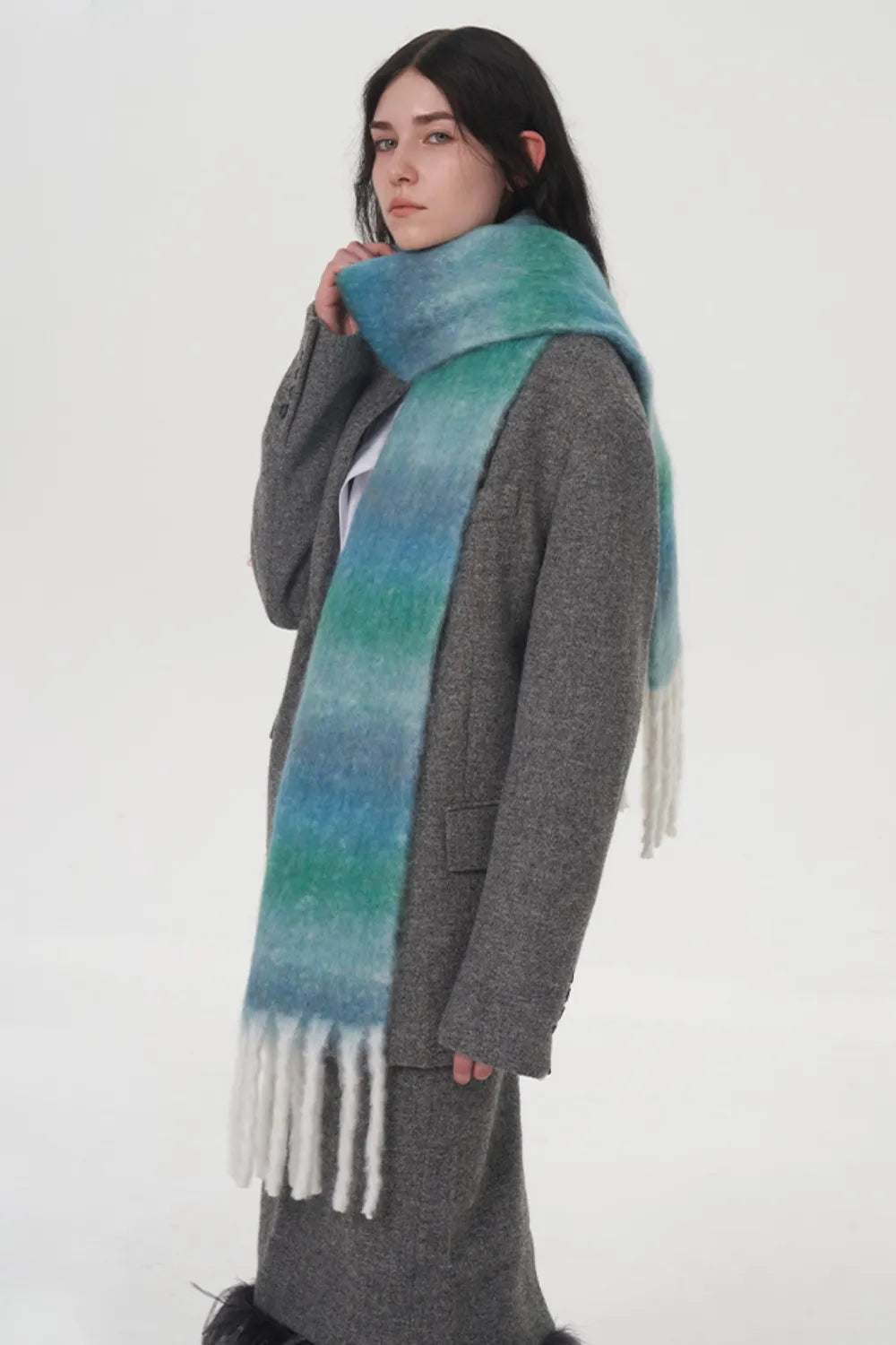 Ember Gradient Fringe Scarf in Sky Blue