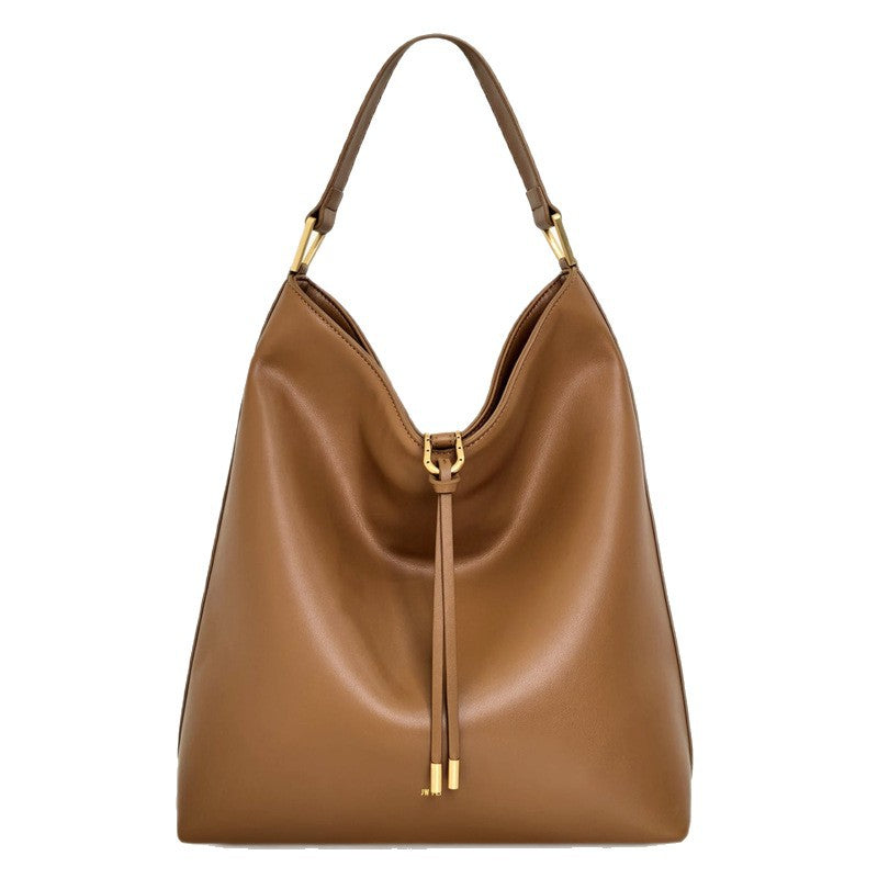 Slouchy hobo shoulder bag in taupe smooth finish