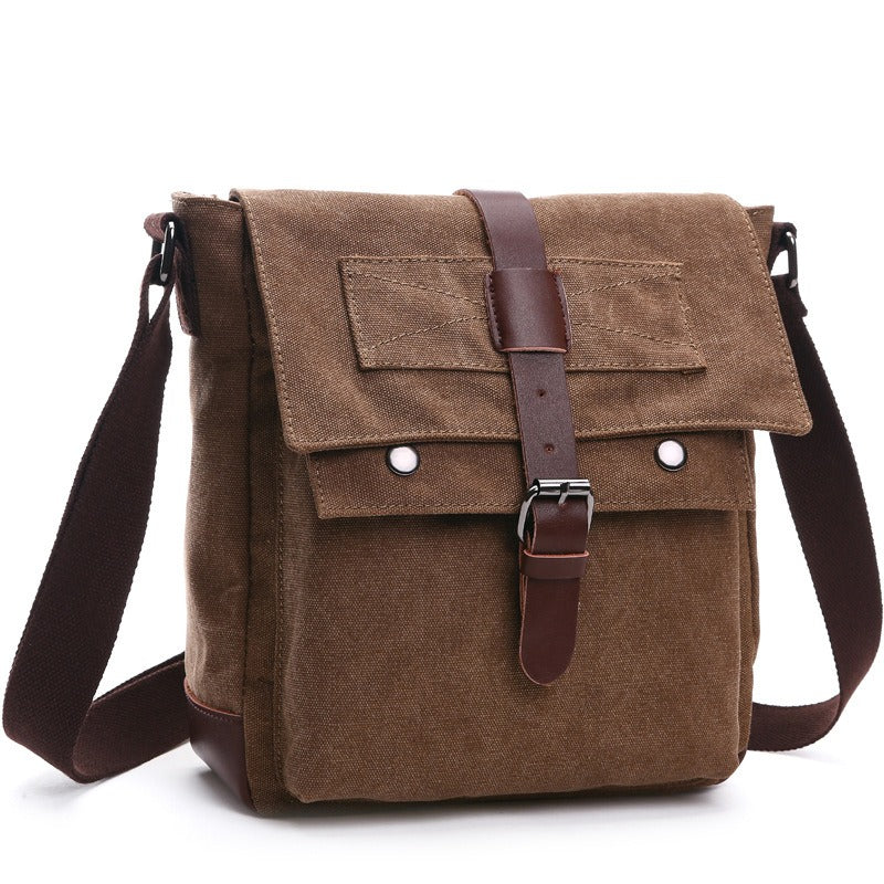 Small canvas messenger bag in coffee