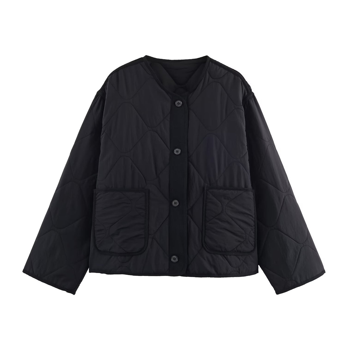 Quill Quilted Button Jacket in Black