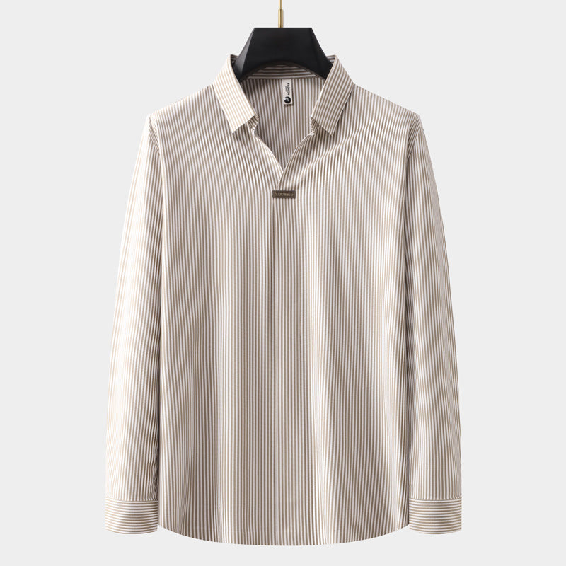 Metro Men's Striped Long-Sleeve Polo in Khaki