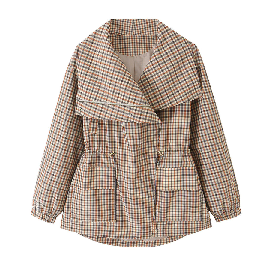 Lumen Plaid Drawstring Trench Coat