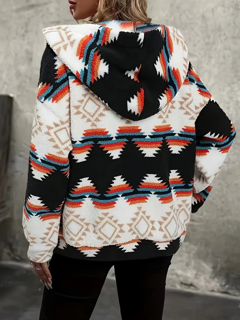 Cove Geometric Hooded Sherpa Jacket, view 4