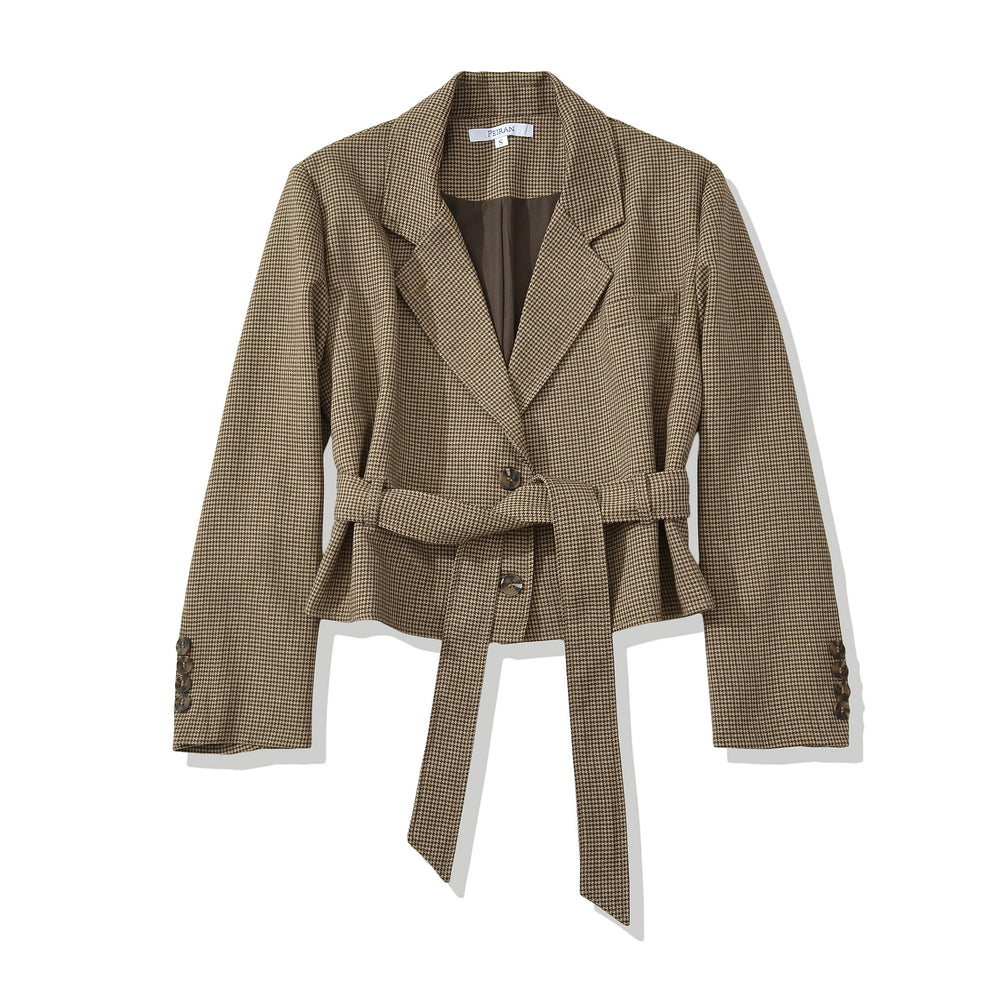 Aurelia Plaid Belted Cropped Blazer in Khaki