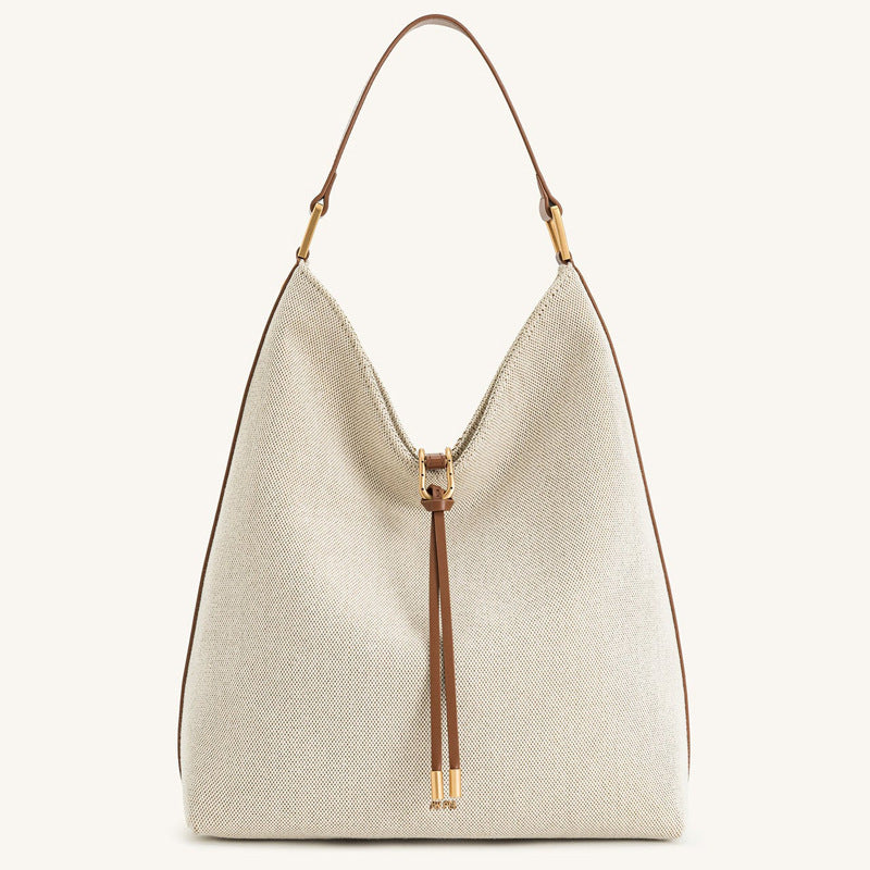 Slouchy hobo shoulder bag in cream canvas