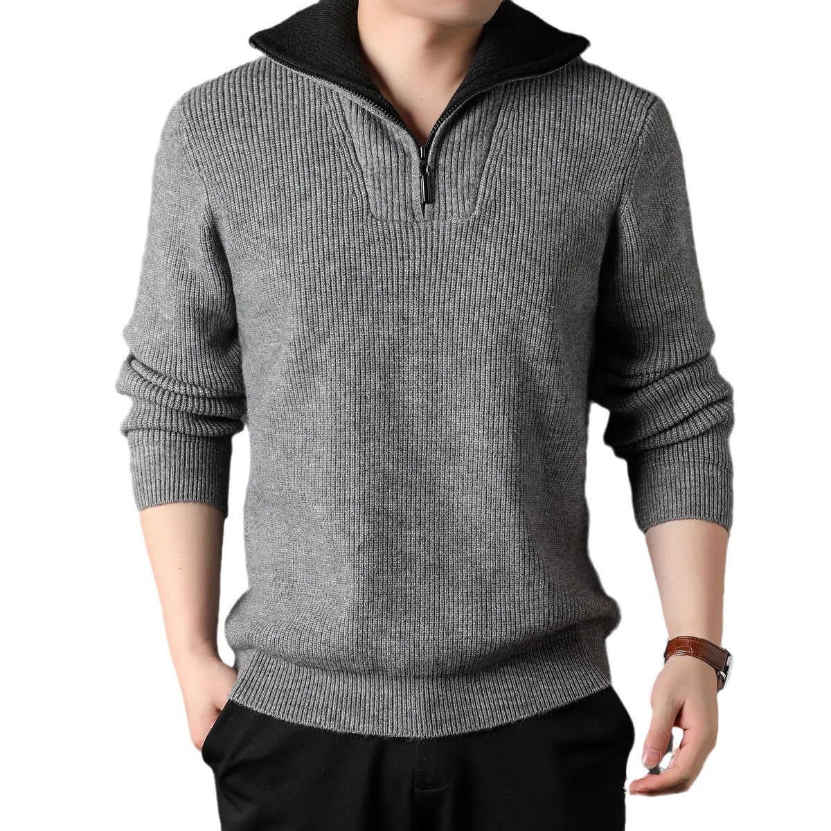 Atlas Men's Lapel Jacquard Sweater