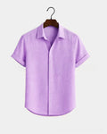 Metro Men's Cotton Short-Sleeve Solid Linen Shirt