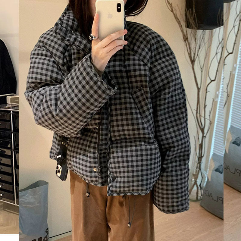 Cove Relaxed Cropped Plaid Puffer Jacket