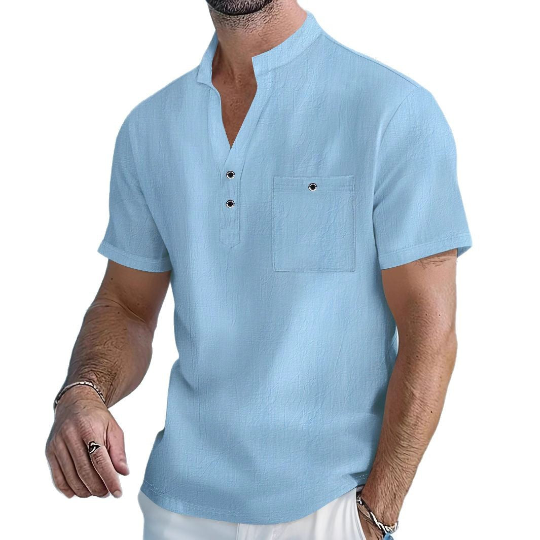 Archive Men's Linen Short-Sleeve Stand-Collar T-Shirt