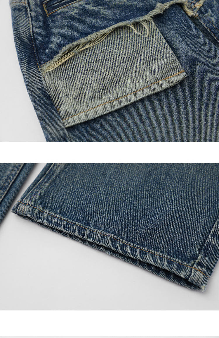 Indigo Distressed Retro Straight Jeans
