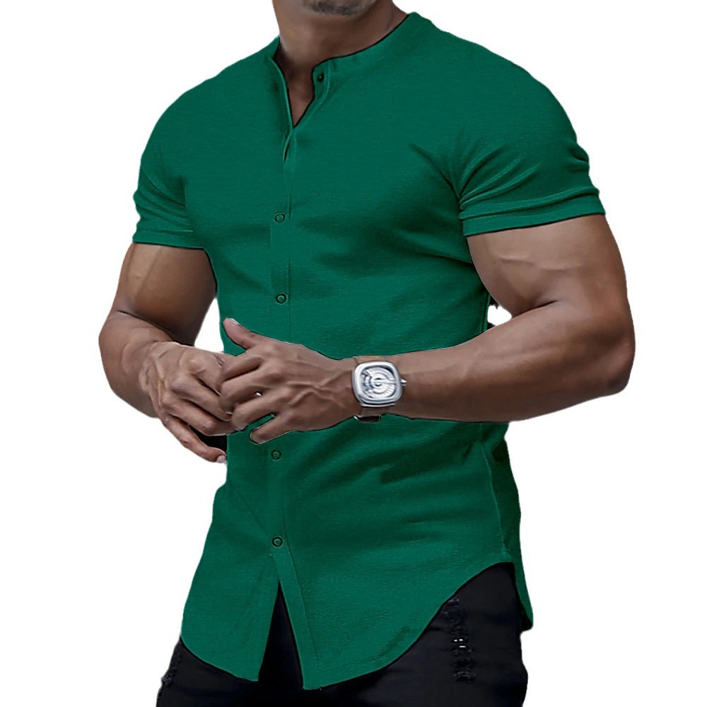 Metro Men's Stand-Collar Solid Henley Shirt