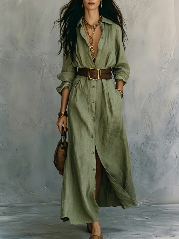Nova Long V-Neck Shirt Dress
