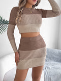 Sera Arden Cropped Bodycon Colour-Block Knit Set