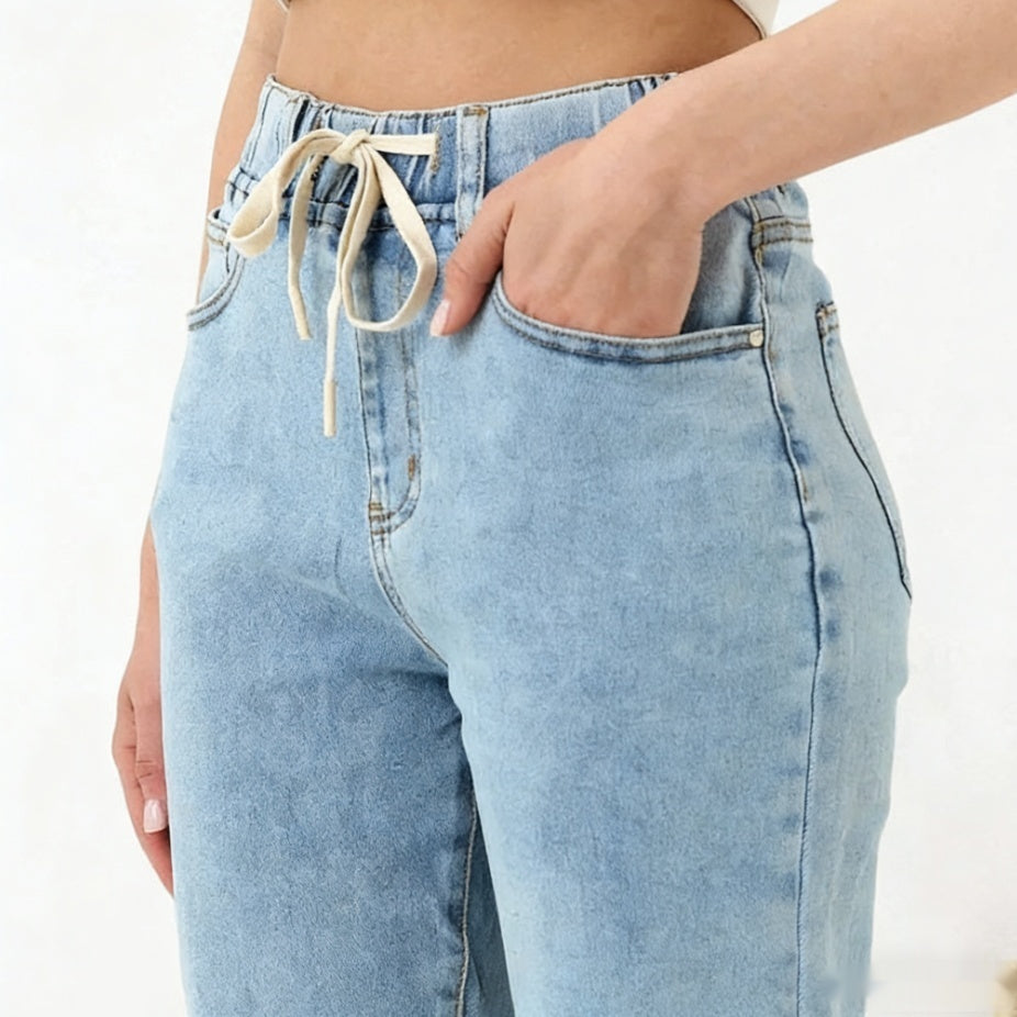 Indigo Wide-Leg Straight Jeans