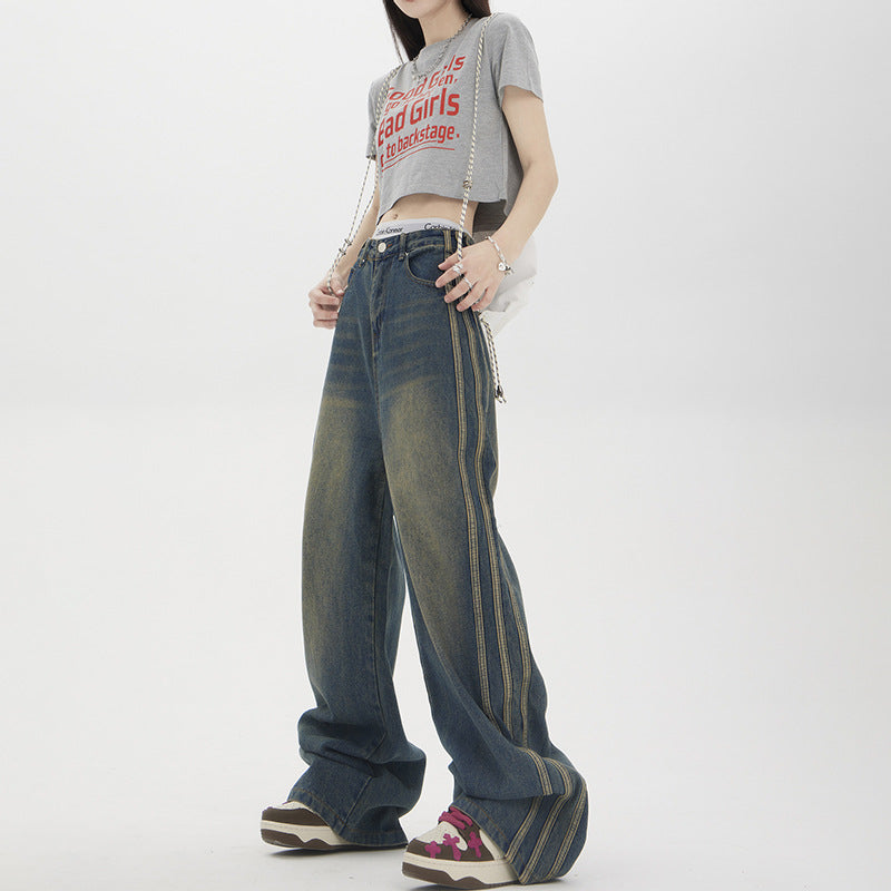 Indigo Striped Vintage Straight Jeans