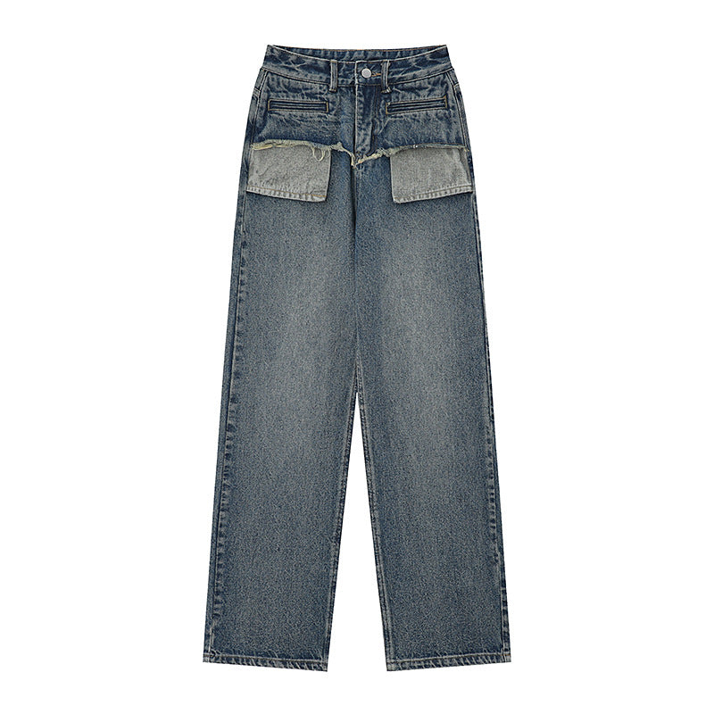 Indigo Distressed Retro Straight Jeans