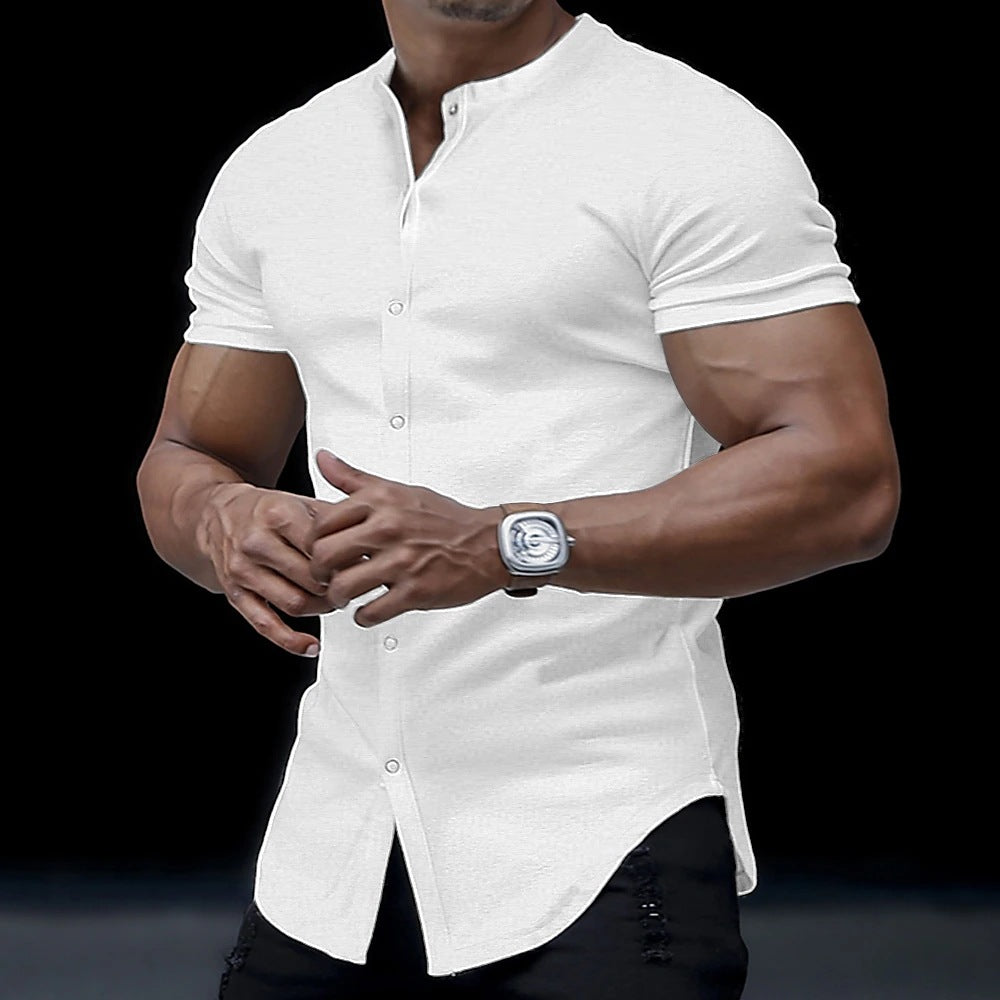 Metro Men's Stand-Collar Solid Henley Shirt
