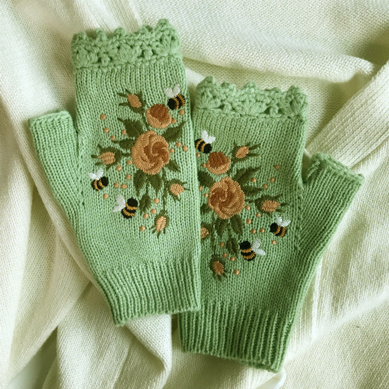 Ember Knit Floral Embroidered Gloves