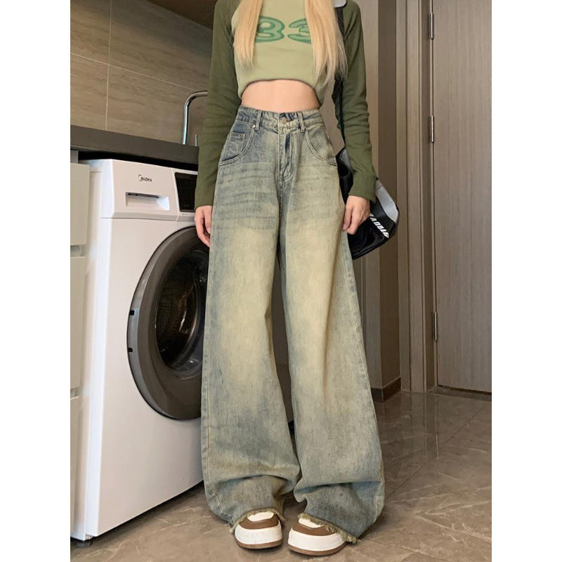 Indigo Distressed Retro Wide-Leg Jeans