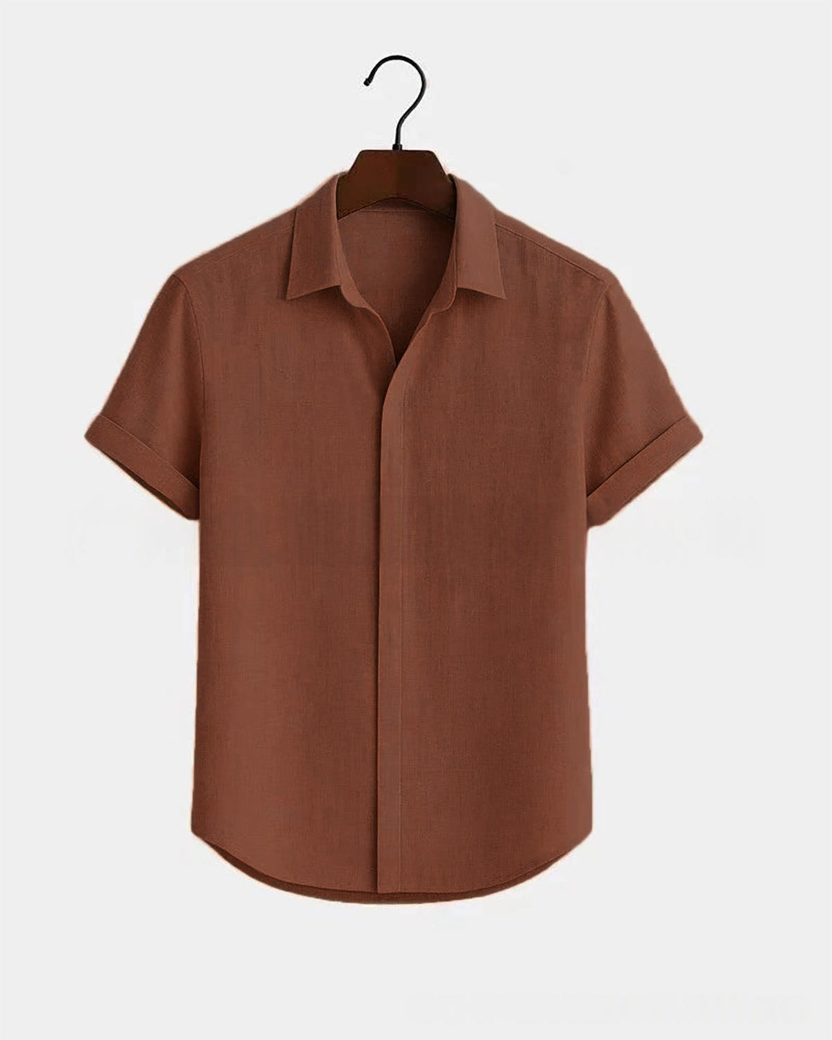 Metro Men's Cotton Short-Sleeve Solid Linen Shirt