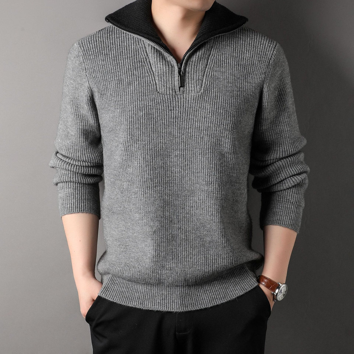 Atlas Men's Lapel Jacquard Sweater