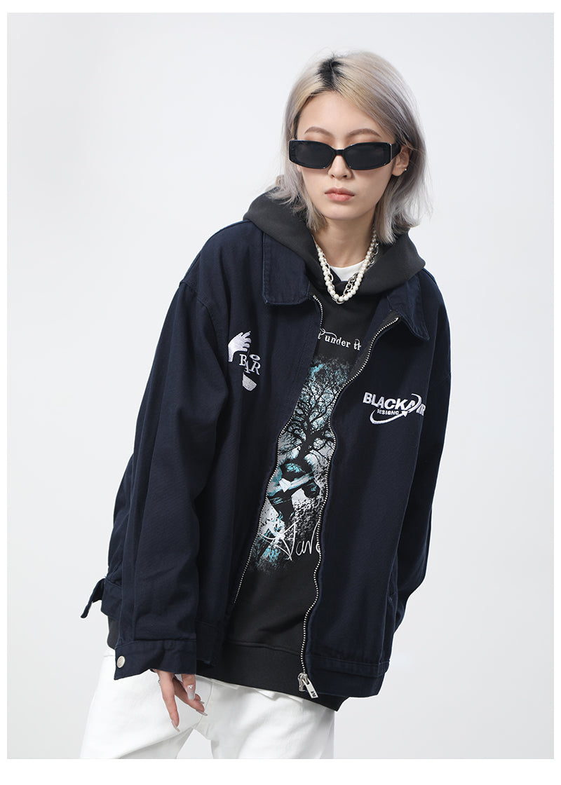 District Men's Relaxed Letter-Print Embroidered Bomber Jacket