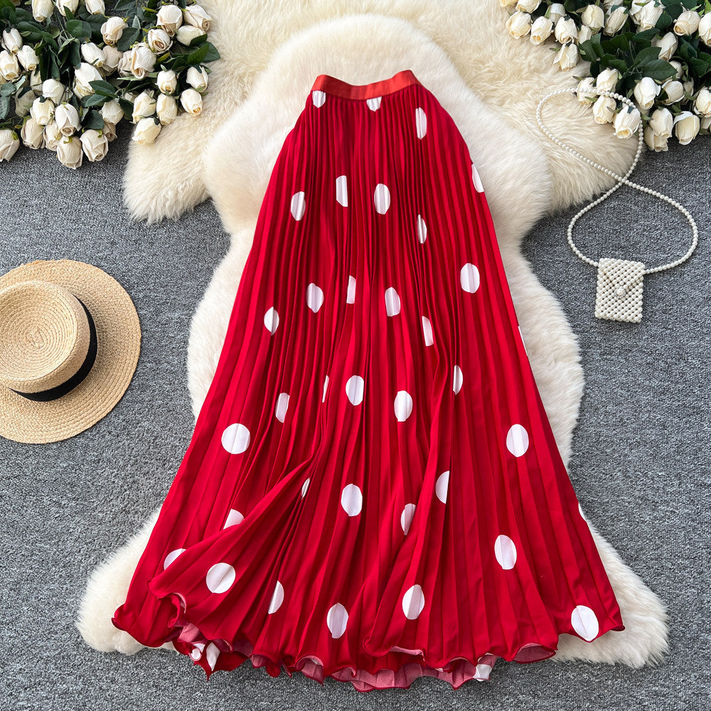 Sway Pleated Polka-Dot Skirt