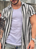 Metro Men's Linen Lapel Striped Cardigan