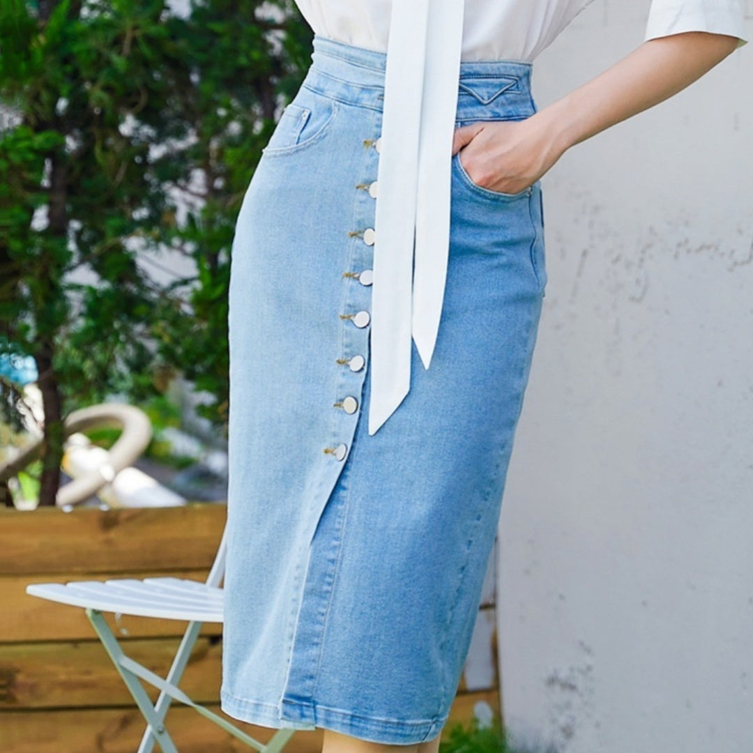 Sway Single-Breasted Denim Skirt